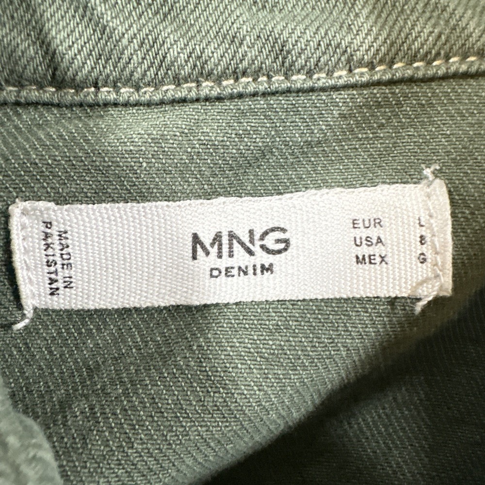 MNG Mango Denim Utility Overshirt Jacket Womens L US 8 Green 100% Cotton - Picture 2 of 6